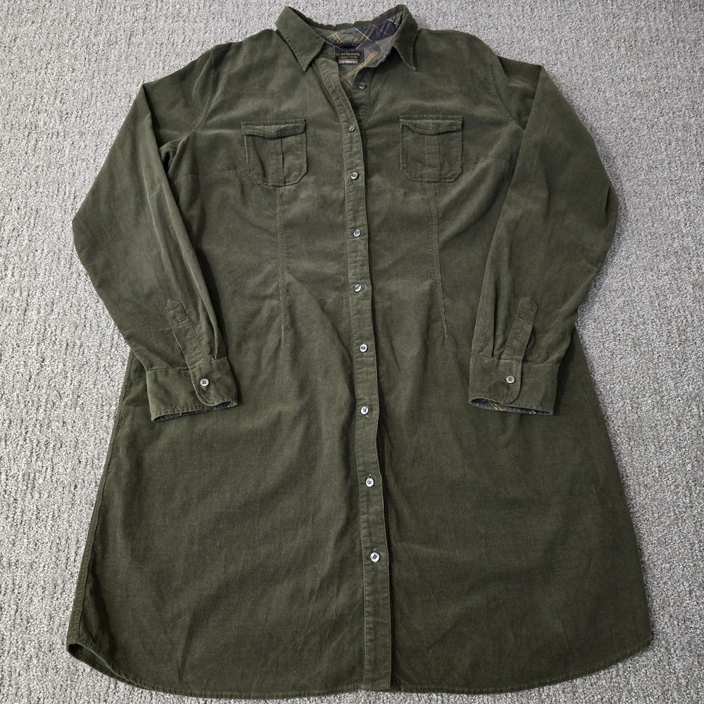 Barbour Capital Shirt Dress 14 Olive Corduroy Classic Tartan Country Heritage